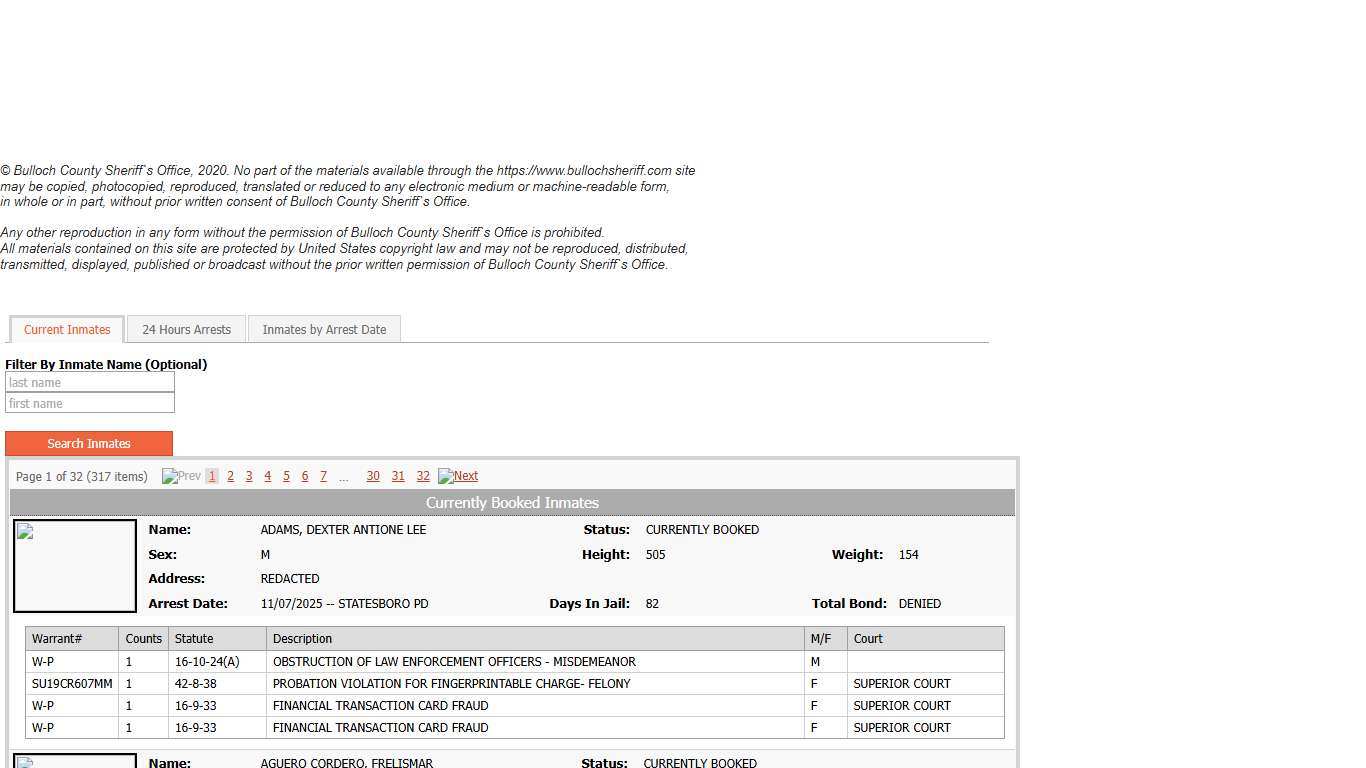 Sheriff's Office Jail Inmate Data