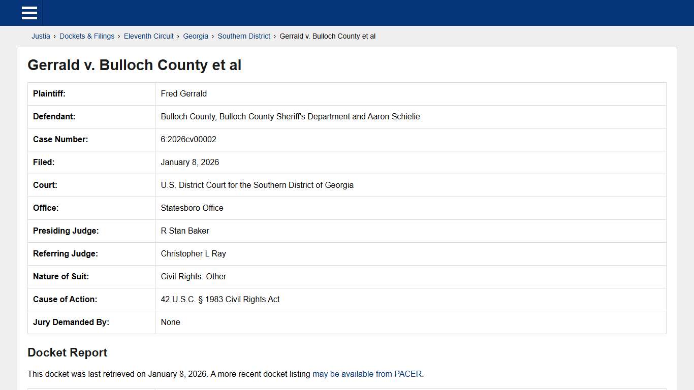 Gerrald v. Bulloch County et al 6:2026cv00002 U.S. District Court for the Southern District of Georgia Justia